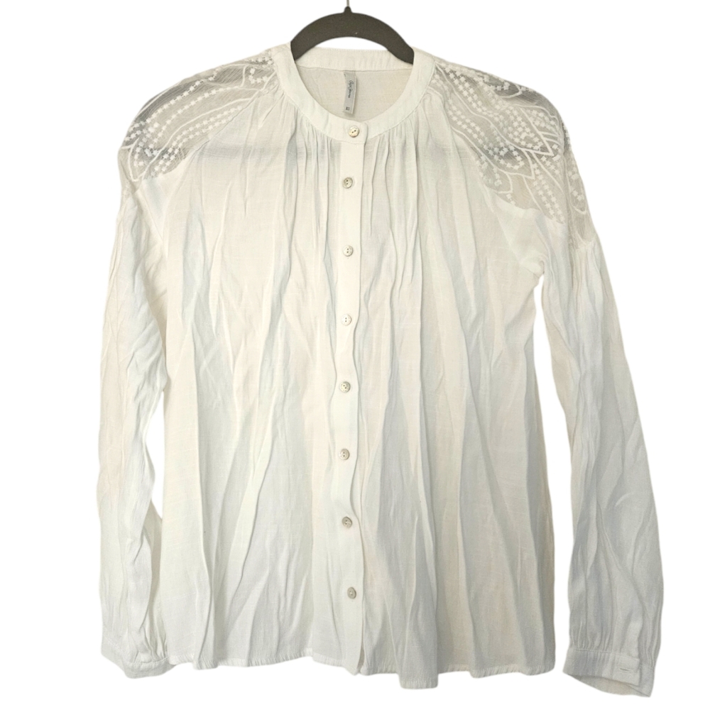 PEPE JEANS White Button Up Blouse Mesh Lace Details Poetcore Boho XS